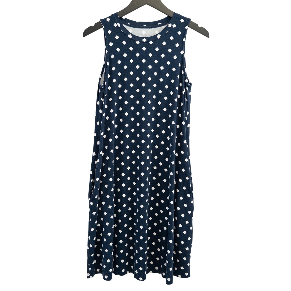 Time and Tru Sleeveless Knit Dress Womens L 12-14 Navy Blue Midi Pockets Modest